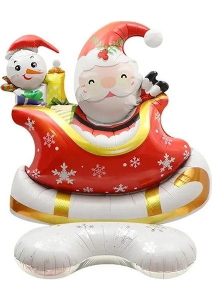 Çok Renkli Yılbaşı Temalı Ayaklı Kızaklı Noel Baba Folyo Balon modelleri