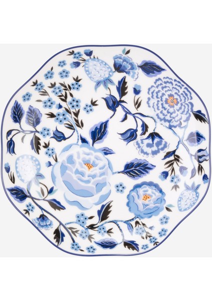 Strawberry Garden Mavi Porselen Çukur Tabak 21,5 cm