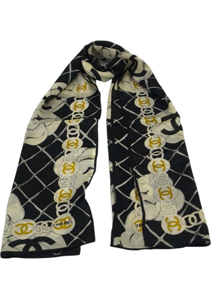 Vual Ipek Şal Siyah Krem Ekose Desen