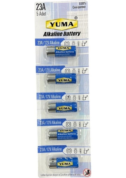 Yuma 23A MN23 V23A V23GA 12 Volt Alkalin Pil 5 Li Paket ( Lisinya )