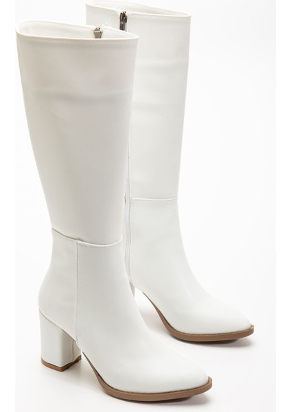 ZRİN-4422 Premium Sivri Burun Beyaz Topuklu Fermuarlı Çizme fiyatları