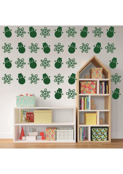 Yeniyıl Noel Temalı 69 Adet Renkli Vitrin Cam Kardan Adam ve Kar Tanesi Stickerleri modelleri