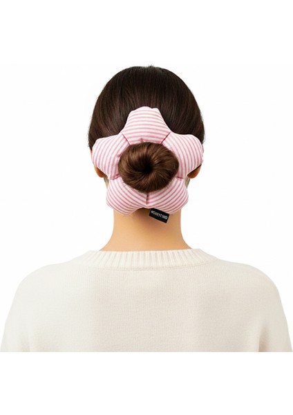 El Yapımı Çiçek Model Pofuduk Scrunchie Toka - Pembe Beyaz Çizgili fiyatları
