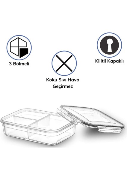 3 Bölmeli Kilitli Kapaklı 1 Litre Erzak Saklama Kabı LC-510 (4887) modelleri