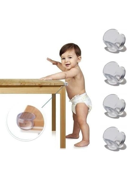 Bebek Çocuk Yumuşak ve Esnek Dairesel Şeffaf Yapışkanlı Güvenlik Köşe Koruyucu (8 Adet) fiyatları