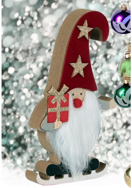 Kırmızı Ahşap Kürklü Gnome Noel Baba Biblo, 14 Cm, Şık Yılbaşı Dekorasyonu fiyatları