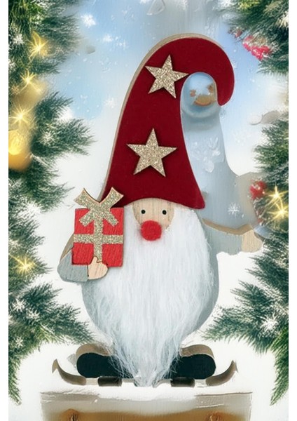 Kırmızı Ahşap Kürklü Gnome Noel Baba Biblo, 14 Cm, Şık Yılbaşı Dekorasyonu modelleri