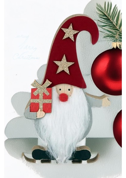 Kırmızı Ahşap Kürklü Gnome Noel Baba Biblo, 14 Cm, Şık Yılbaşı Dekorasyonu fırsatları