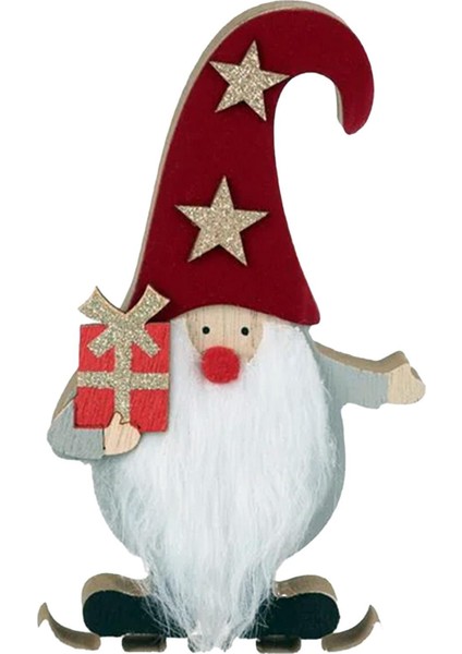 Kırmızı Ahşap Kürklü Gnome Noel Baba Biblo, 14 Cm, Şık Yılbaşı Dekorasyonu indirimleri