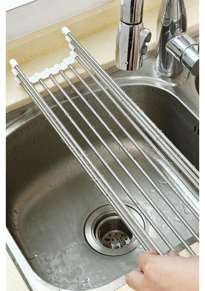 Evye Üstü Katlanır Nihale Paslanmaz Çelik Pratik Sebze Meyve Bulaşık Kurutma Süzgeci