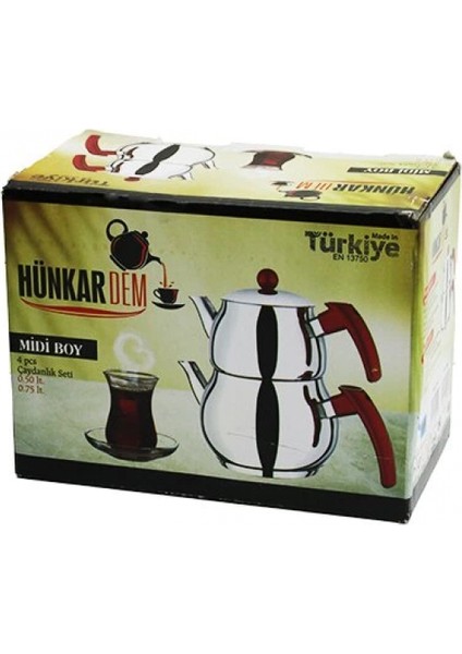 Midi Boy Küre Çelik Çaydanlık Seti Renkli Bakalit Kulp Üst Demlik: 0.5lt - Alt Suluk: 0.75LT Kendinden Süzgeçli (4887)