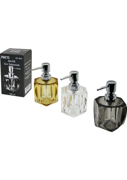 Tombul Kare - 4-Kalpli Gövde Şeffaf - Renkli Akrilik - Mika Kristal Sıvı Sabunluk 220ML