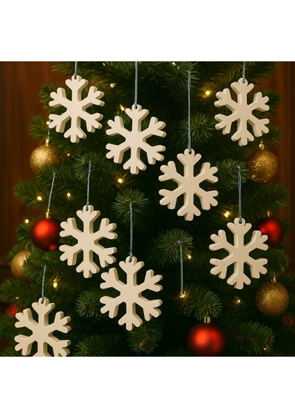 Beyaz 9 Adet Kar Tanesi Yılbaşı Ağacı Süsü, Noel ve Yeni Yıl Dekoru