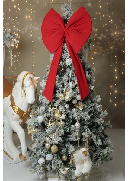 Kurdele Yıllbaşı Ağaç Süs Noel Kırmızı Fiyonk 55X50 cm Büyük