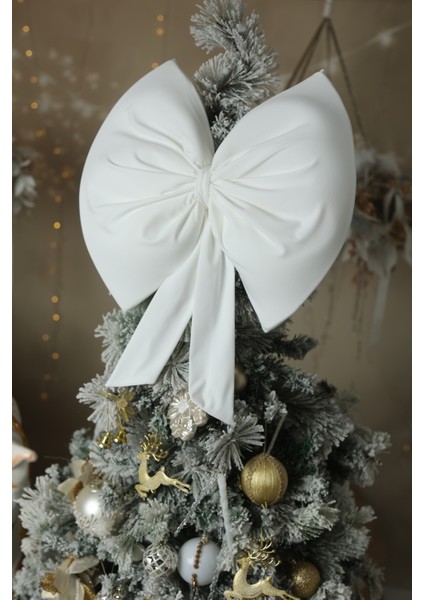 Kurdele Orta Yıllbaşı Ağaç Süs Noel Beyaz Fiyonk 37X40CM fiyatları