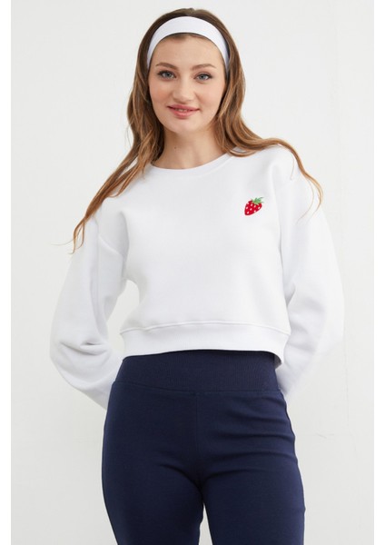 3 Iplik Çilek Nakışlı Crop Sweatshirt fiyatları