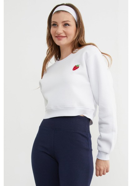 3 Iplik Çilek Nakışlı Crop Sweatshirt fırsatları