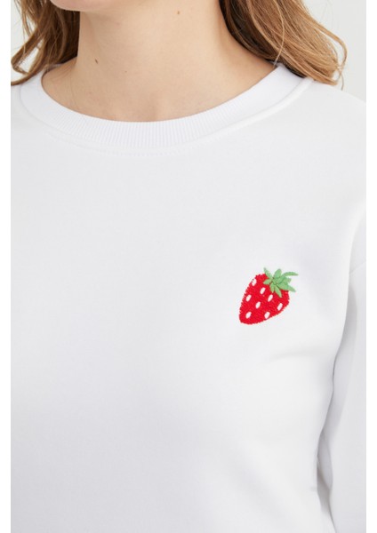 3 Iplik Çilek Nakışlı Crop Sweatshirt indirimleri