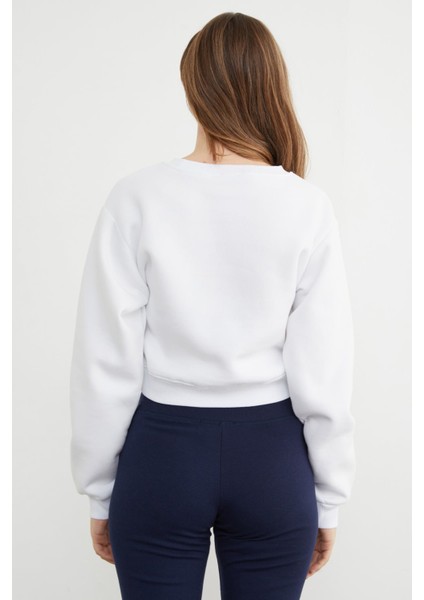 3 Iplik Çilek Nakışlı Crop Sweatshirt