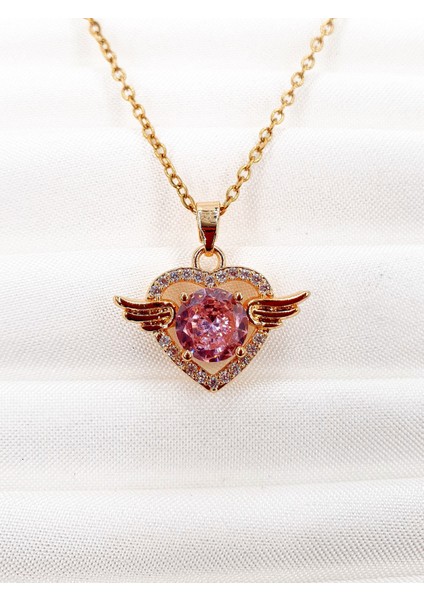 Kanatlı Kalp Figürlü Altın Kolye 𓆩♡𓆪 SF Signature Serisi