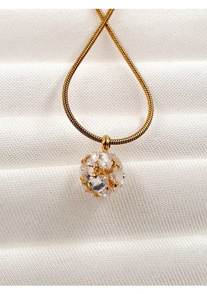 Kırmızı Işıltılı Küre Uçlu Minimal Kolye – Yılan Zincir