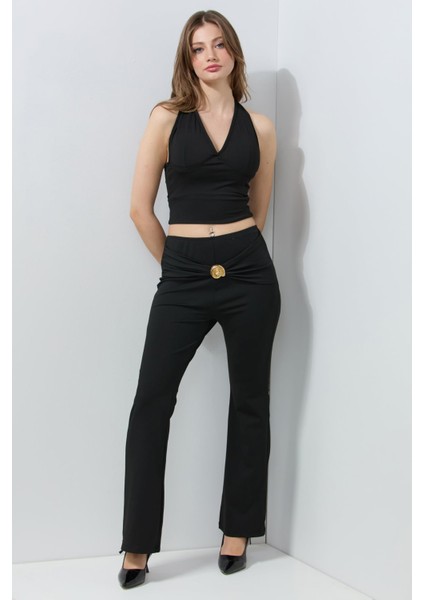 Kemer Aksesuarlı Dalgıç Kumaş Flare Pantolon fiyatları