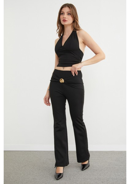 Kemer Aksesuarlı Dalgıç Kumaş Flare Pantolon indirimleri