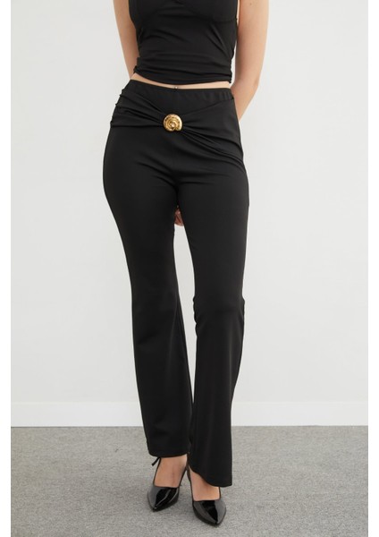 Kemer Aksesuarlı Dalgıç Kumaş Flare Pantolon