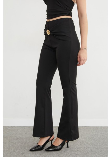 Kemer Aksesuarlı Dalgıç Kumaş Flare Pantolon