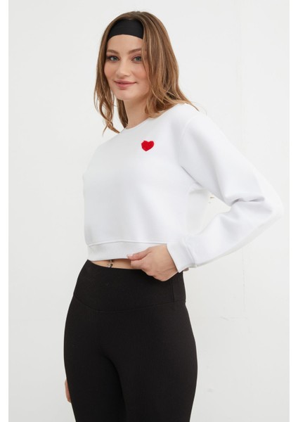 3 Iplik Kalp Nakışlı Crop Sweatshirt indirimleri