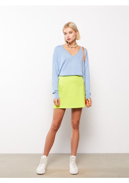 Yeni Sezon V Yaka Düz Uzun Kollu Kadın Triko Kazak