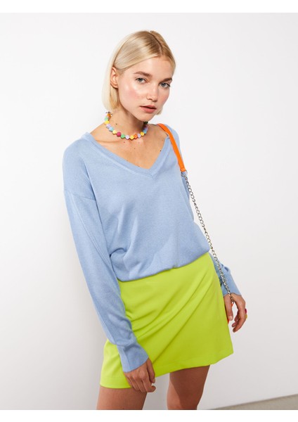 Yeni Sezon V Yaka Düz Uzun Kollu Kadın Triko Kazak fiyatları