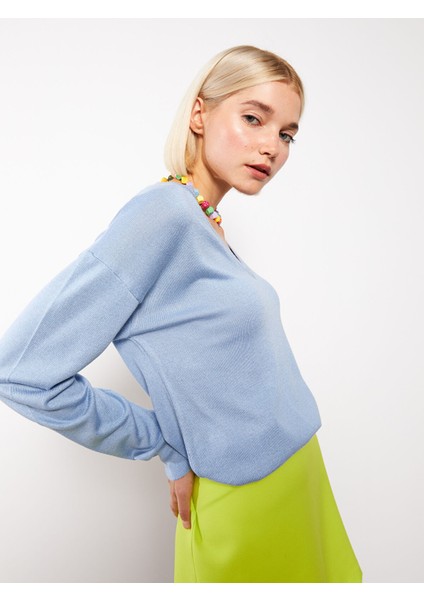 Yeni Sezon V Yaka Düz Uzun Kollu Kadın Triko Kazak modelleri