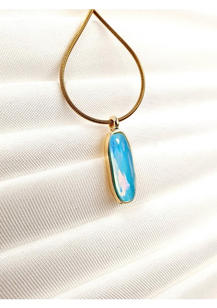 Renk Geçişli Dikey Taşlı Kolye – Altın Renk Yılan Zincir