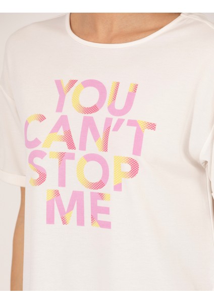 Kadın Ekru Oversize Tişört 50263618-VR019
