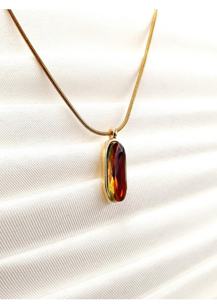 Renk Geçişli Dikey Taşlı Kolye – Altın Renk Yılan Zincir