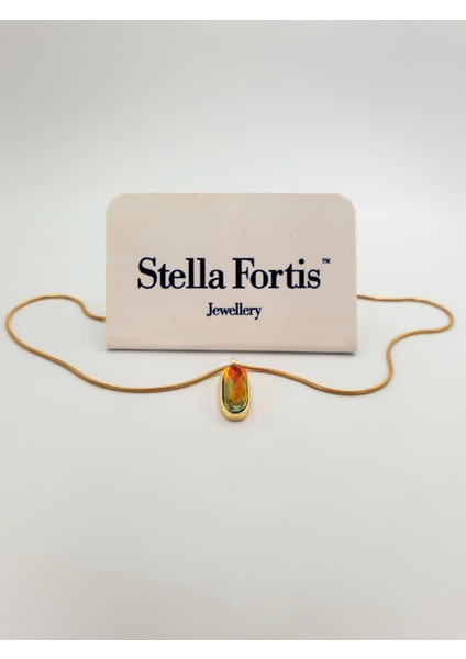 Renk Geçişli Dikey Taşlı Kolye – Altın Renk Yılan Zincir