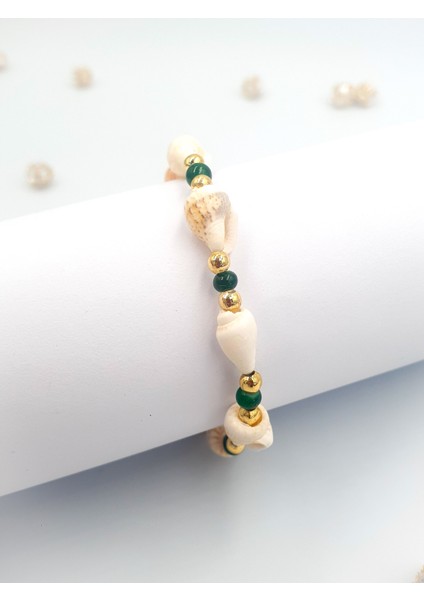 🐚 Doğal Deniz Kabuğu Kadın Bileklik | Altın Detaylı