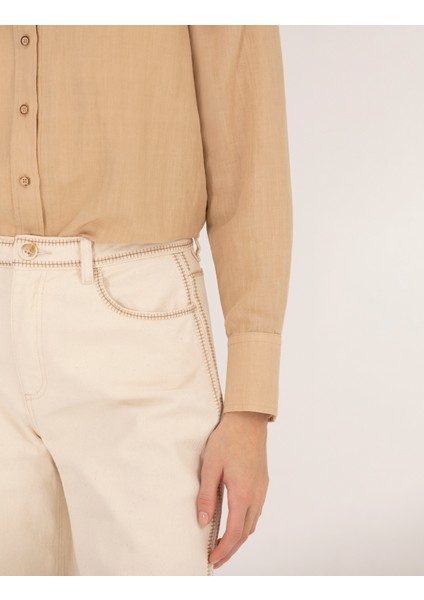 Kadın Bej Keten Karışımlı Gömlek 50262568-VR011