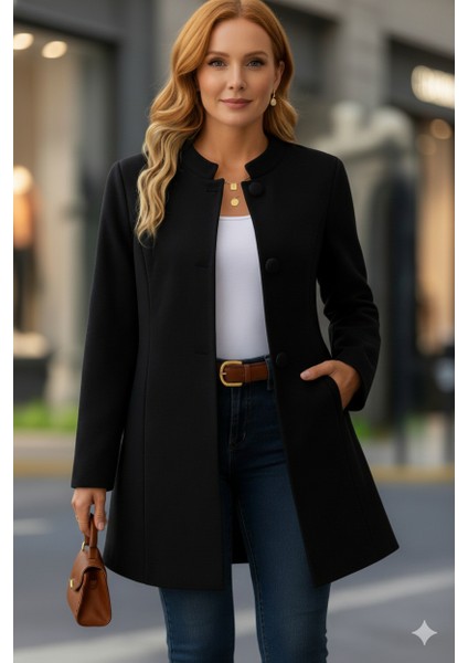 Kadın Uzun Kollu Yakalı Önü Düğmeli Ithal Kaşe Astarlı Kaban fırsatları