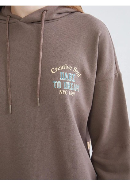 Baskılı Oversize Kadın Kalın Hoodie (W5) modelleri