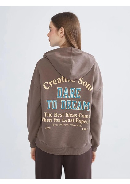 Baskılı Oversize Kadın Kalın Hoodie (W5) fırsatları