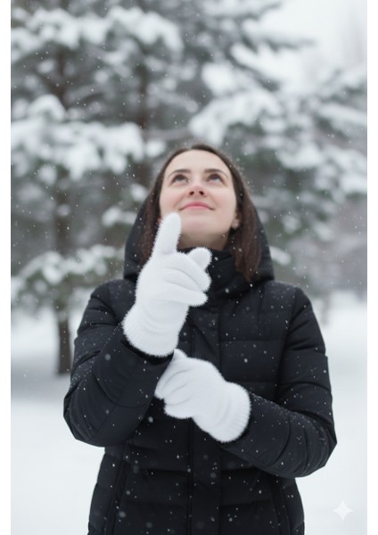 Kadın Tavşan Tüylü Eldiven Üşütmez Eldiven