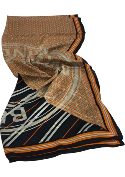 Vual Ipek Şal Yazılı Desen Siyah Turuncu modelleri