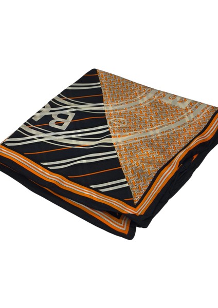 Vual Ipek Şal Yazılı Desen Siyah Turuncu fırsatları