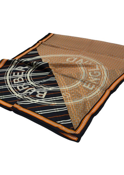 Vual Ipek Şal Yazılı Desen Siyah Turuncu indirimleri