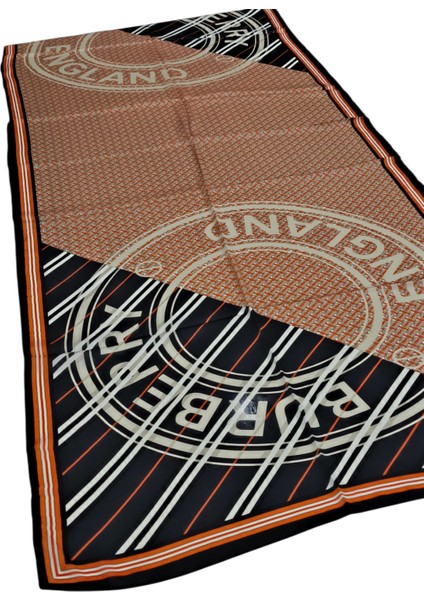 Vual Ipek Şal Yazılı Desen Siyah Turuncu