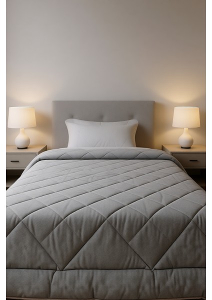 Polycotton Fırçalı Tek Kişilik Yorgan Gri-Cappuccino (155x215)