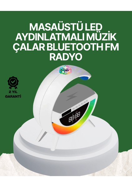 Bfs Dijital Saatli Kablosuz Şarj Destekli Rgb LED Işıklı Bluetooth Ses Sistemi