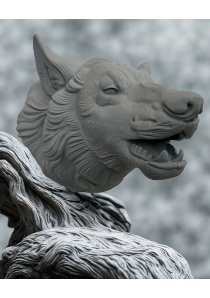 Gri Kurt Başı Figürü Duvar Tipi Dekoratif Heykel Hediyelik - MCT8126-5145